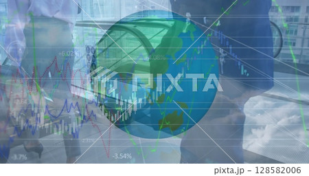 Image of data processing over diverse business people walking 128582006