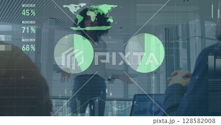 Image of data processing over diverse business people at meeting 128582008