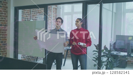 Image of data processing over business people using technology 128582141