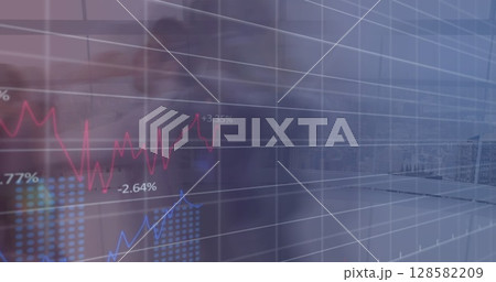 Image of financial data processing over walking people 128582209