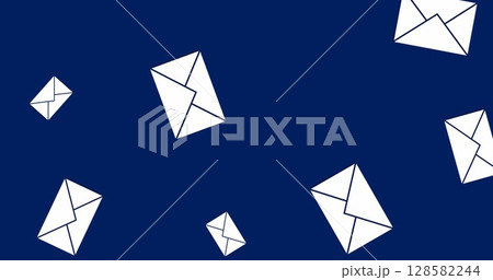 Image of falling massage icons over blue background 128582244