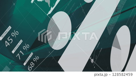 Image of financial data processing on green background 128582459