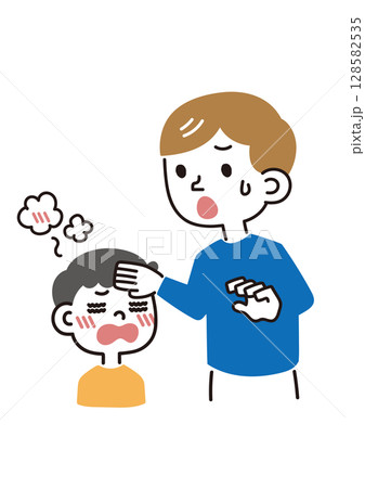 子供の熱中症に気づく父 128582535