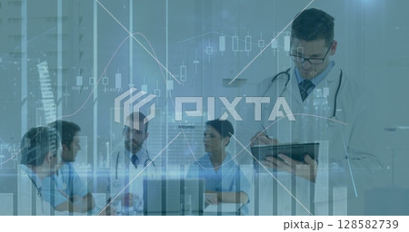 Image of data processing over diverse group of doctors Image of data processing over diverse group of doctors 128582739