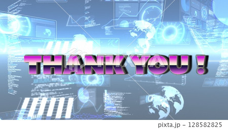 Image of thank you text over scope scanning and data processing Image of thank you text over scope scanning and data processing 128582825