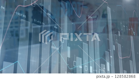 Image of financial data processing over caucasian children 128582868