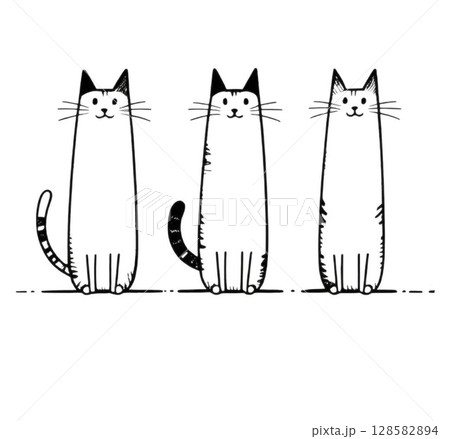 Cat, black cat, black and white cat, animal Line art 128582894