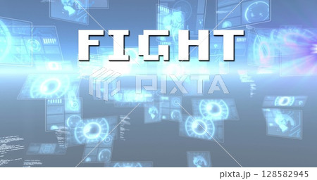 Image of fight text over scope scanning and data processing Image of fight text over scope scanning and data processing 128582945