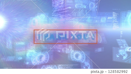 Image of thank you text over scope scanning and data processing 128582992