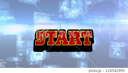 Image of start text over scope scanning and data processing 128582995