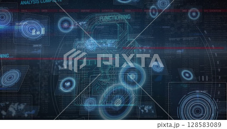 Image of digital interface with security padlock over dark background 128583089