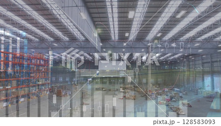 Image of financial data processing over warehouse Image of financial data processing over warehouse 128583093