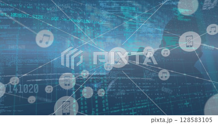 Image of data processing and network of connections over blue background Image of data processing and network of connections over blue background 128583105