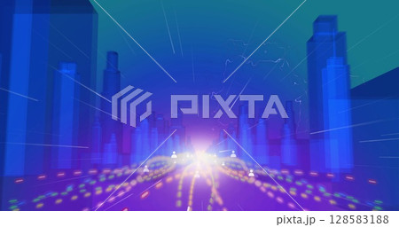 Image of lights moving in metaverse city 128583188