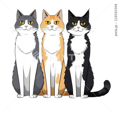 Cat, black cat, black and white cat, animal Line art 128583309