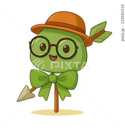 Green heart with hat, arrow, Valentine's Day, heart, heart with glasses and bow 128583318