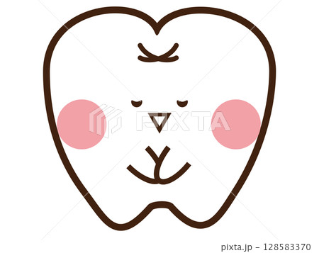 お辞儀をしているかわいい歯のマスコットキャラクター 128583370