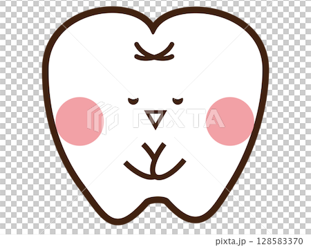 お辞儀をしているかわいい歯のマスコットキャラクター 128583370