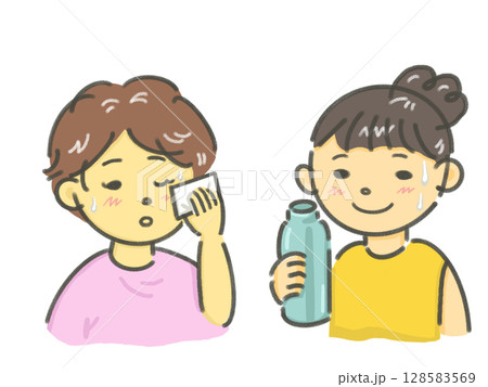 汗をかく女性　運動　給水　シーン　セット販売 128583569