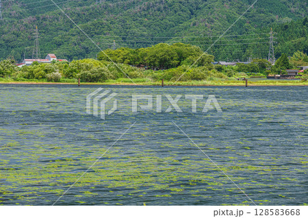 奥琵琶湖　湖岸から塩津園地の景観　滋賀県長浜市 128583668