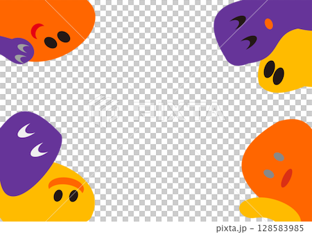 萬聖節彩色框架，彩色鬼魂，白色背景，鬼臉 128583985
