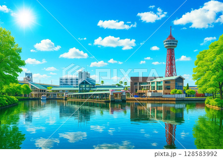 若葉と新緑の博多ポートタワー 128583992