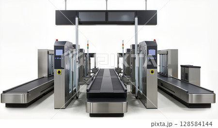 Security screening equipment in modern airport terminal 128584144