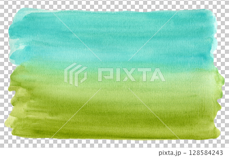Bright gradient from turquoise blue to grass green watercolor background. Fresh and vibrant nature watercolour textured concept, illustration for banner, eco surface design, colorful meadow texture 128584243