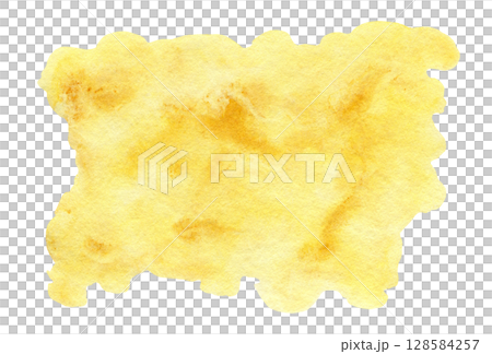 Sunny bright artistic granulate textured yellow watercolor shape. Abstract summer citrus juice splash concept illustration, watercolour spray for banner design, texture, surface 128584257