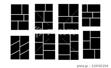 Frame layout for picture or photo collage with template for moodboard and background. Use this board or album as a banner or manga-style poster. Fits flyer or business design. 128585204