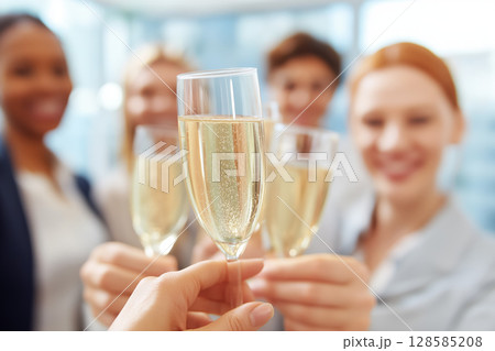 Champagne celebration group people toast happy party glass festive indoor event 128585208
