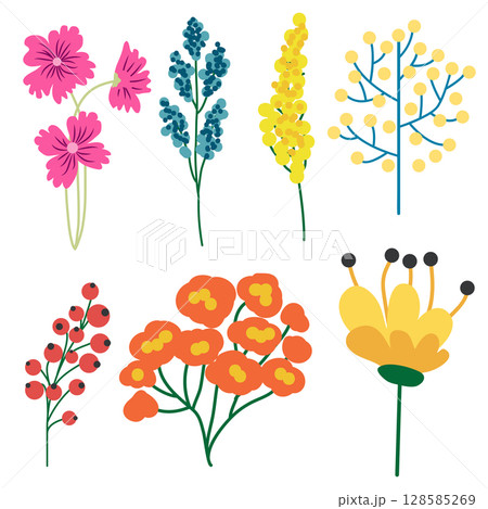 Set of hand drawn floral design elements, abstract shapes. Set of hand drawn floral design elements, abstract shapes. 128585269