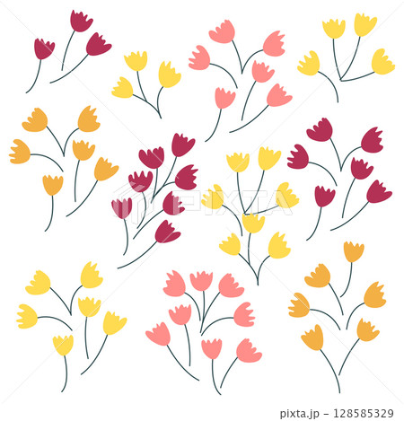 Set of hand drawn floral design elements, abstract shapes. 128585329