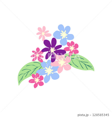 Wild and garden flowers, leaves. Modern vector botanical illustrations in trendy bright colors on white background. hand drawn floral design elements 128585345