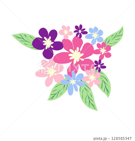 Wild and garden flowers, leaves. Modern vector botanical illustrations in trendy bright colors on white background. hand drawn floral design elements Wild and garden flowers, leaves. Modern vector botanical illustrations in trendy bright colors on white background. hand drawn floral design elements 128585347
