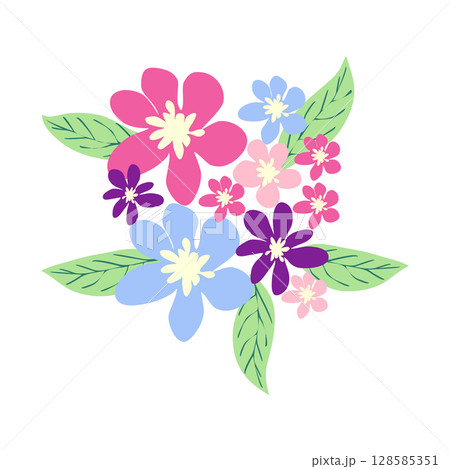 Wild and garden flowers, leaves. Modern vector botanical illustrations in trendy bright colors on white background. hand drawn floral design elements 128585351