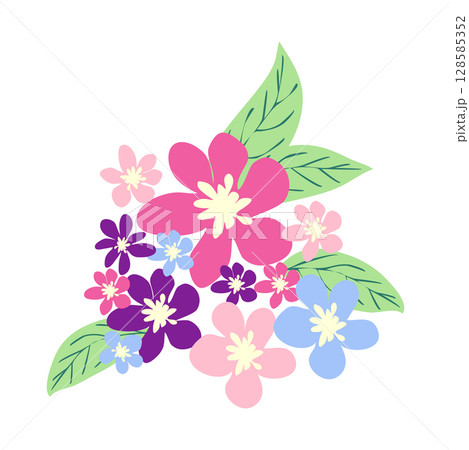 Wild and garden flowers, leaves. Modern vector botanical illustrations in trendy bright colors on white background. hand drawn floral design elements Wild and garden flowers, leaves. Modern vector botanical illustrations in trendy bright colors on white background. hand drawn floral design elements 128585352