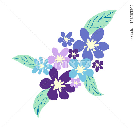 Wild and garden flowers, leaves. Modern vector botanical illustrations in trendy bright colors on white background. hand drawn floral design elements 128585360