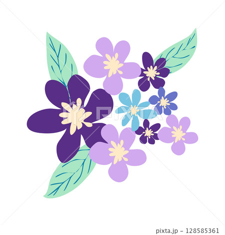 Wild and garden flowers, leaves. Modern vector botanical illustrations in trendy bright colors on white background. hand drawn floral design elements Wild and garden flowers, leaves. Modern vector botanical illustrations in trendy bright colors on white background. hand drawn floral design elements 128585361