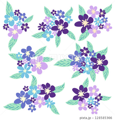 Set of hand drawn floral design elements, abstract shapes. Set of hand drawn floral design elements, abstract shapes. 128585366