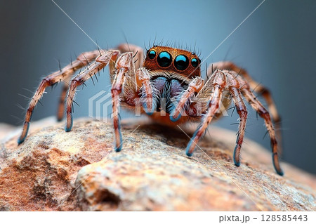 Spider Poised on a Rock, Ready to Leap Into Its Next Adventure. Generative AI 128585443