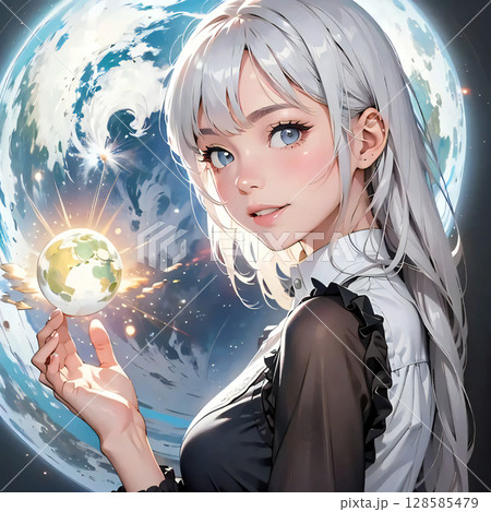 環境問題やSDGSをイメージして作成された女性のイラスト/笑顔で地球を包む 環境問題やSDGSをイメージして作成された女性のイラスト/笑顔で地球を包む 128585479