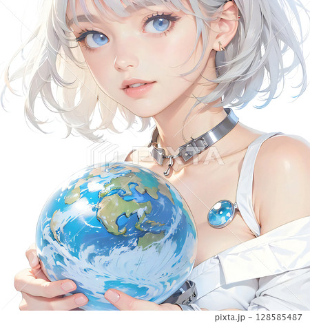 環境問題やSDGSをイメージして作成された女性のイラスト/笑顔で地球を包む 環境問題やSDGSをイメージして作成された女性のイラスト/笑顔で地球を包む 128585487