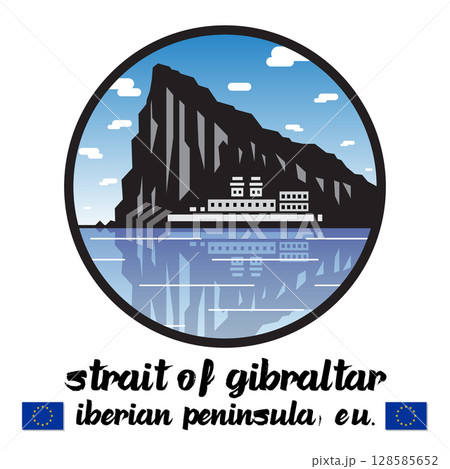 Circle Icon Strait of Gibraltar. Vector Illustration 128585652