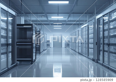 Bright and Organized View of a Pharmaceutical Warehouse at Midday. Generative AI Bright and Organized View of a Pharmaceutical Warehouse at Midday. Generative AI 128585909