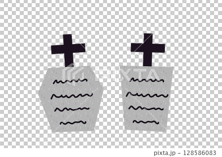 Illustration material of a simple grave with a cross for Halloween Illustration material of a simple grave with a cross for Halloween 128586083