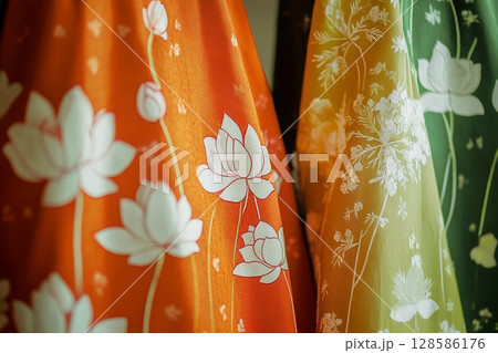 Delicate Lotus Ornaments Gracefully Displayed in a Vibrant Array of Colors. Generative AI 128586176