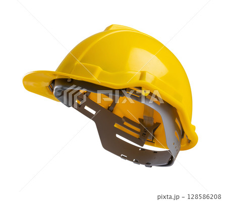 Yellow safety construction helmet isolated on white background 128586208