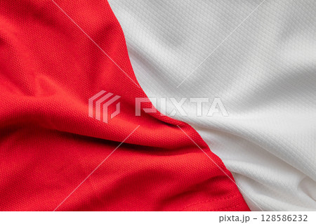 White and red sports clothing fabric football shirt jersey texture background 128586232