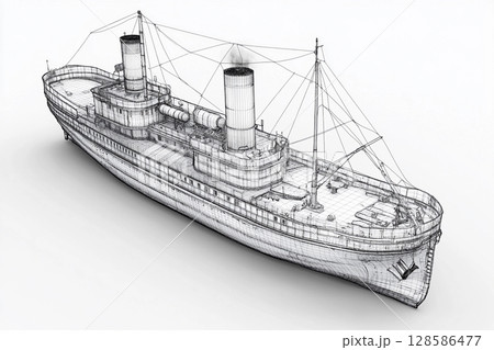 Detailed Rendering of a Semi-Realistic Ocean Liner Exploring Digital Creativity. Generative AI Detailed Rendering of a Semi-Realistic Ocean Liner Exploring Digital Creativity. Generative AI 128586477